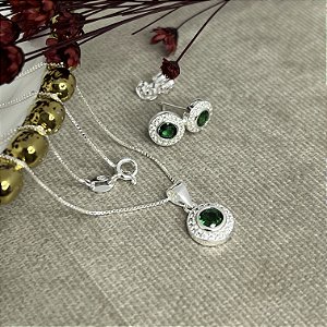 Conjunto Cravejado com Pedras Zircônias Prata 925 - v12 - 45cm - CJPR70