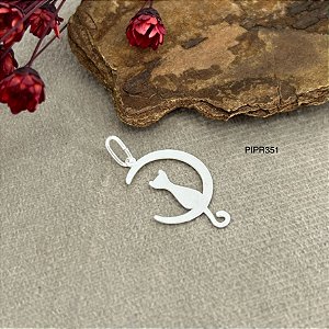 Pingente Gato na Lua Prata 925 - PIPR351