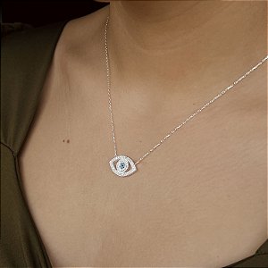 Gargantilha Olho Grego Cravejado Prata 925 - 45+5cm - CPR593