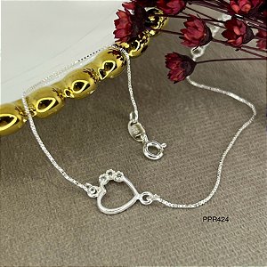 Pulseira Veneziana com Coração Cravejado Prata 925 - PPR424