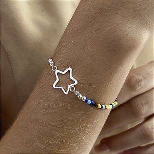 Pulseira Estrela com Pedras Coloridas Prata 925 - PPR426