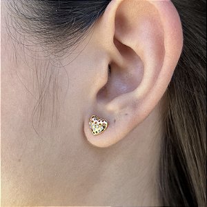 Brinco Coração Pedras Coloridas Semijoias 18k - 8mm - MB456