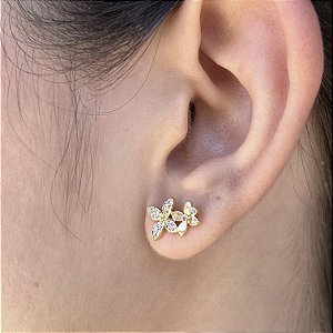 Brincos Flores Cravejados com Zircônias Semijoia 18k - MB740