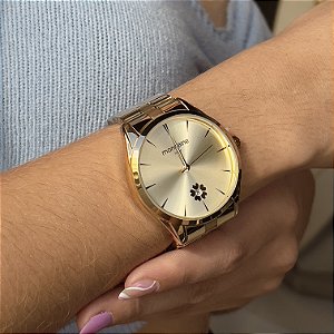 Relógio Mondaine Feminino Calendário Flor Dourado - 32478LPMVDE1
