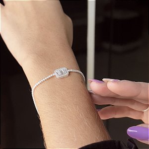 Pulseira Riviera com Pingente Quadrado Prata 925 - 17+3cm - PPR434