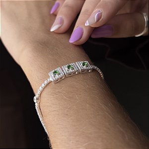 Pulseira Riviera com Pingentes Quadrados Prata 925 - 17+3cm - PPR437