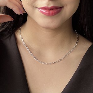 Corrente Feminina Cadeado Alongado Prata 925 - 45cm - CPR610