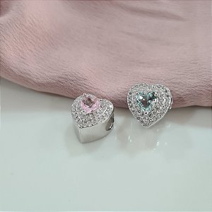 Berloques Separador Coração Cravejados Prata 925 - 12mm - PDI69