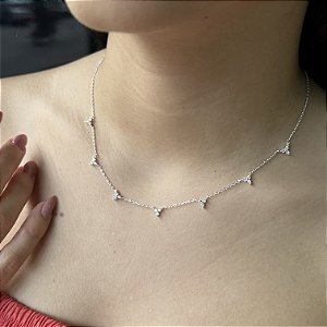 Choker Flor com Pedras Prata 925 - 40+5cm - CPR629