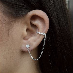 Brincos com Correntinha Fake Cravejado Prata 925 - BPR647