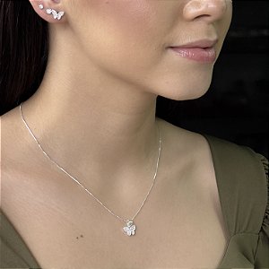 Conjunto Borboleta Cravejada Prata 925- CJPR85