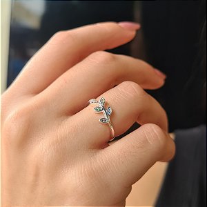 Anel Folha com Zircônias Coloridas Prata 925 - APR212