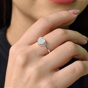 Anel Coração com Zircônias Prata 925 - APR214