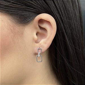 Brincos Quadrados com Zircônias Prata 925 - 20mm - BPR658
