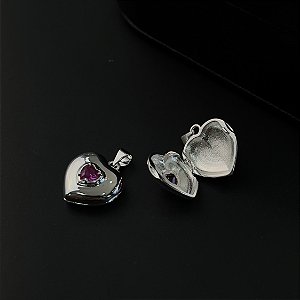 Pingente Relicário Coração com Pedra Prata 925 - 18mm - PIPR366
