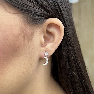 Brincos Lua Cravejada com Zircônias Prata 925 - 15mm - BPR672