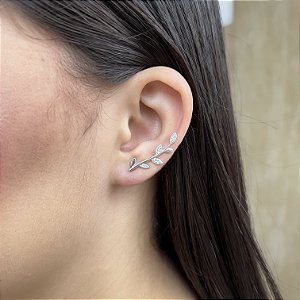 Brincos Ear Cuff Folhas com Zircônias Prata 925 - 28mm - BPR670