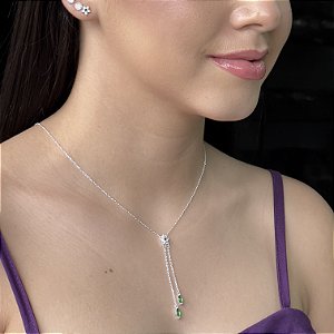 Conjunto Flor Cravejada com Pedra Verde Prata 925 - CJPR94
