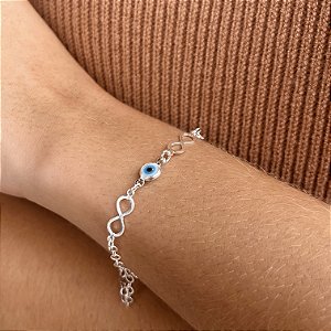 Pulseira Infinito com Olho Grego Prata 925 - PPR470