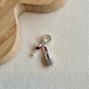 Berloque Vinho com Taça Cravejada Prata 925 - PD1137