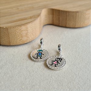 Berloque Filhos Menina e Menina com Resina Prata 925 - PD1227