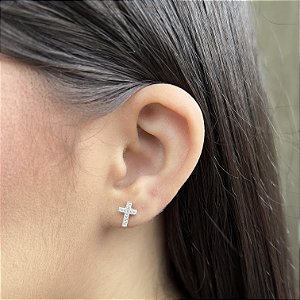 Brincos Crucifixo Cravejado Prata 925 - BPR730