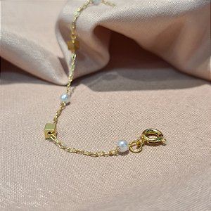 Pulseira Infantil com Perolas e Quadrados Semijoia18k - MP92