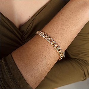 Bracelete Cravejado com Zircônias Coloridas Semijoia 18k - MP492