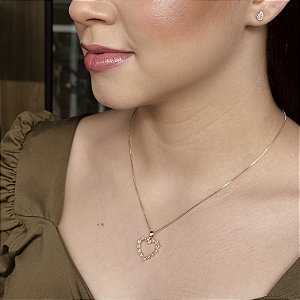 Conjunto Coração Cravejado Semijoia18k - MCJ83