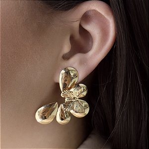 Brincos Pétalas com Borboleta Semijoias 18k - MB678