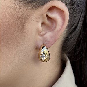 Brincos Gota com Trevo Cravejado Semijoias 18k - MB844