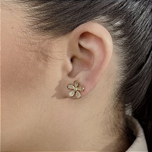 Brincos Flor Cravejada com Zircônias Semijoias 18k - MB887
