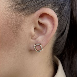 Brincos Quadrado com Zircônias Semijoias 18k - MB883