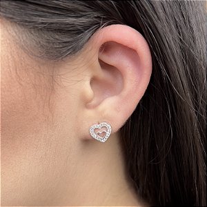 Brincos Coração Cravejado com Zircônias Prata 925 - BPR597