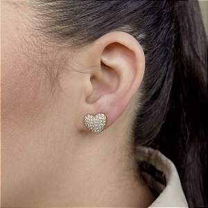 Brincos Coração Cravejados com Zircônias Semijoias 18k - MB863