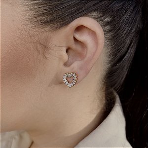Brincos Coração Cravejado com Zircônias Semijoias 18k - MB873