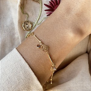 Pulseira Àrvore da Vida Com Pedras Lilás Semijoias 18k - MP549