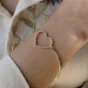 Pulseira com Coração Cravejado Semijoias 18k - MP504