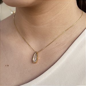 Gargantilha com Gota Pedra Cristal Semijoias 18k - MC765
