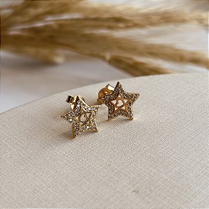 Brinco Estrela Cravejada com Zircônias Semijoia18k - MB938