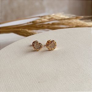 Brinco Coração com Zircônias Semijoia18k - MB935