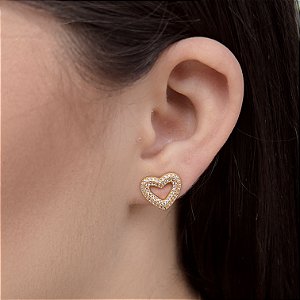Brinco Coração Cravejado com Zircônias Semijoia18k - MB949