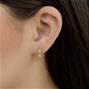 Brinco Argola com Trevinho Cravejado Semijoia18k - MB861