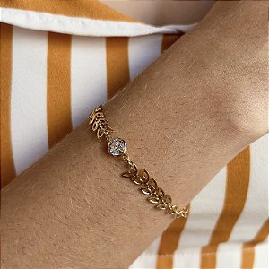 Pulseira Folhas com Pedra Semijoia18k - MP557