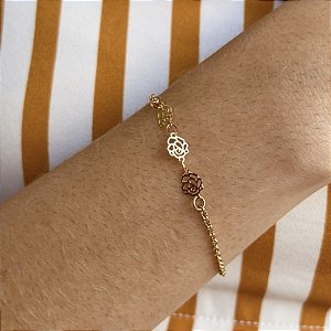 Pulseira Elo Português com Rosas Semijoia18k - MP579