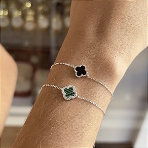 Pulseira Trevo Resinado Cravejado com Zircônias Prata 925 - PPR506