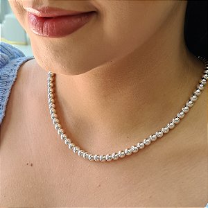Gargantilha com Bolas Lisas 6mm Prata 925 - CPR724