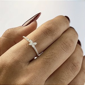 Anel Cravejado Borboleta Madrepérola Prata 925 - APR225