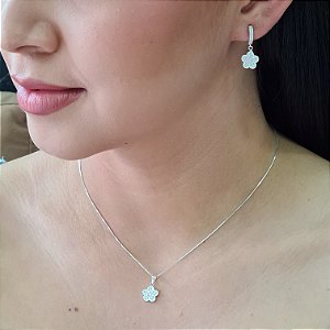 Conjunto Trevo Cravejado Prata 925 - CJPR103