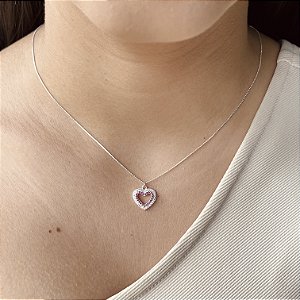 Gargantilha Coração com Zircônias Vermelha Prata 925 - CPR733